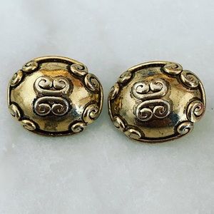 Vintage clip on earrings GOLD with monogram